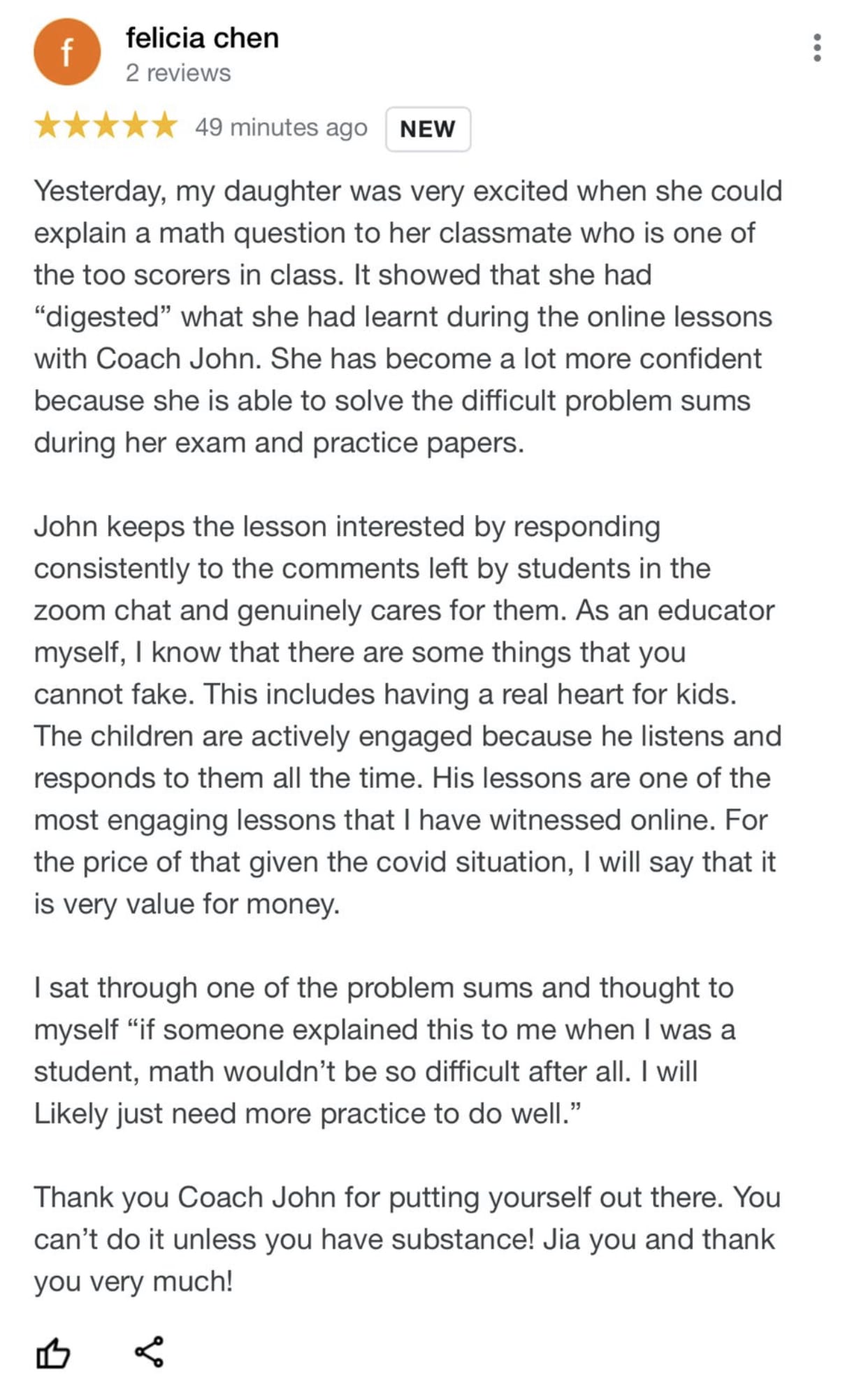 Original parent or student feedback 8